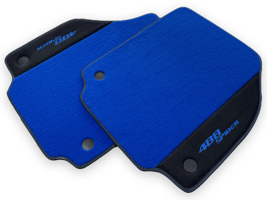 Blue Floor Mats For Ferrari 488 Spider 2015-2022 With Alcantara Leather - AutoWin