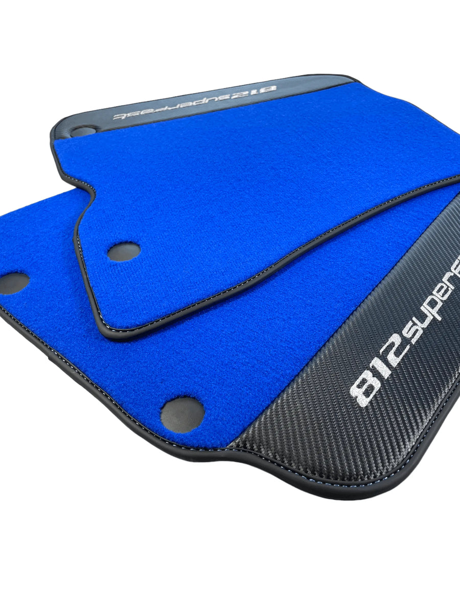 Blue Floor Mats For Ferrari 812 Superfast With Carbon Fiber Leather - AutoWin