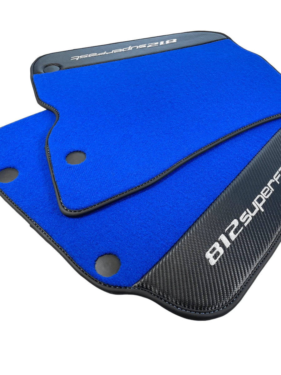 Blue Floor Mats For Ferrari 812 Superfast With Carbon Fiber Leather - AutoWin