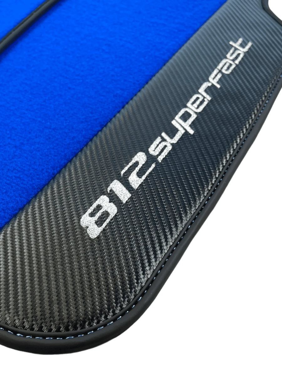 Blue Floor Mats For Ferrari 812 Superfast With Carbon Fiber Leather - AutoWin