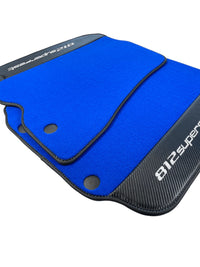 Blue Floor Mats For Ferrari 812 Superfast With Carbon Fiber Leather - AutoWin