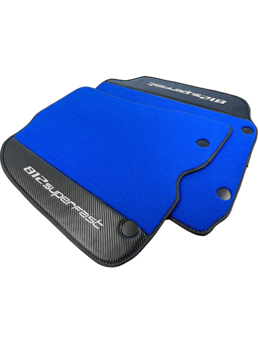Blue Floor Mats For Ferrari 812 Superfast With Carbon Fiber Leather - AutoWin