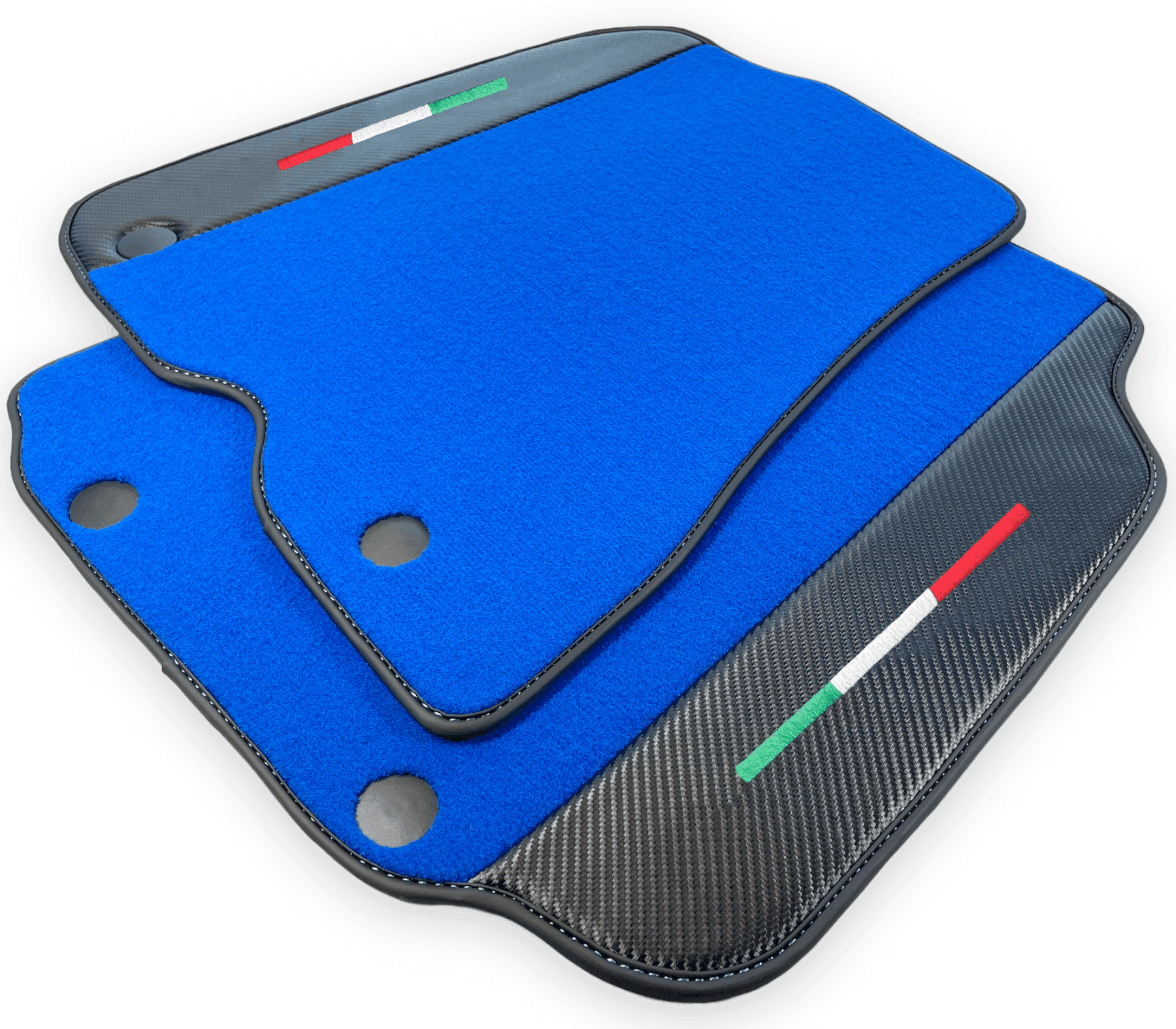 Blue Floor Mats For Ferrari F12 Berlinetta (2012-2022) With Carbon Fiber Leather - AutoWin