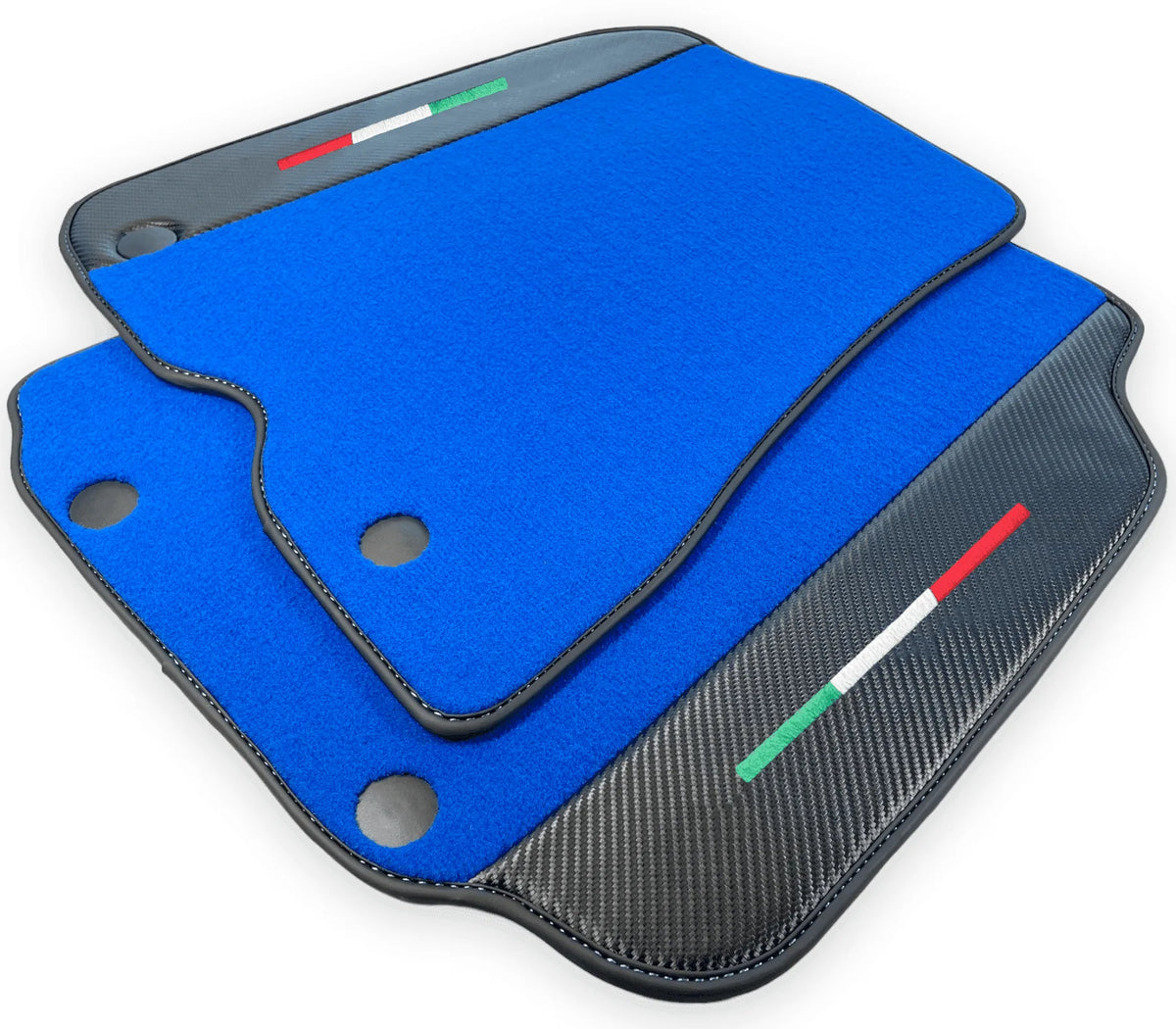 Blue Floor Mats For Ferrari F12 Berlinetta (2012-2022) With Carbon Fiber Leather - AutoWin
