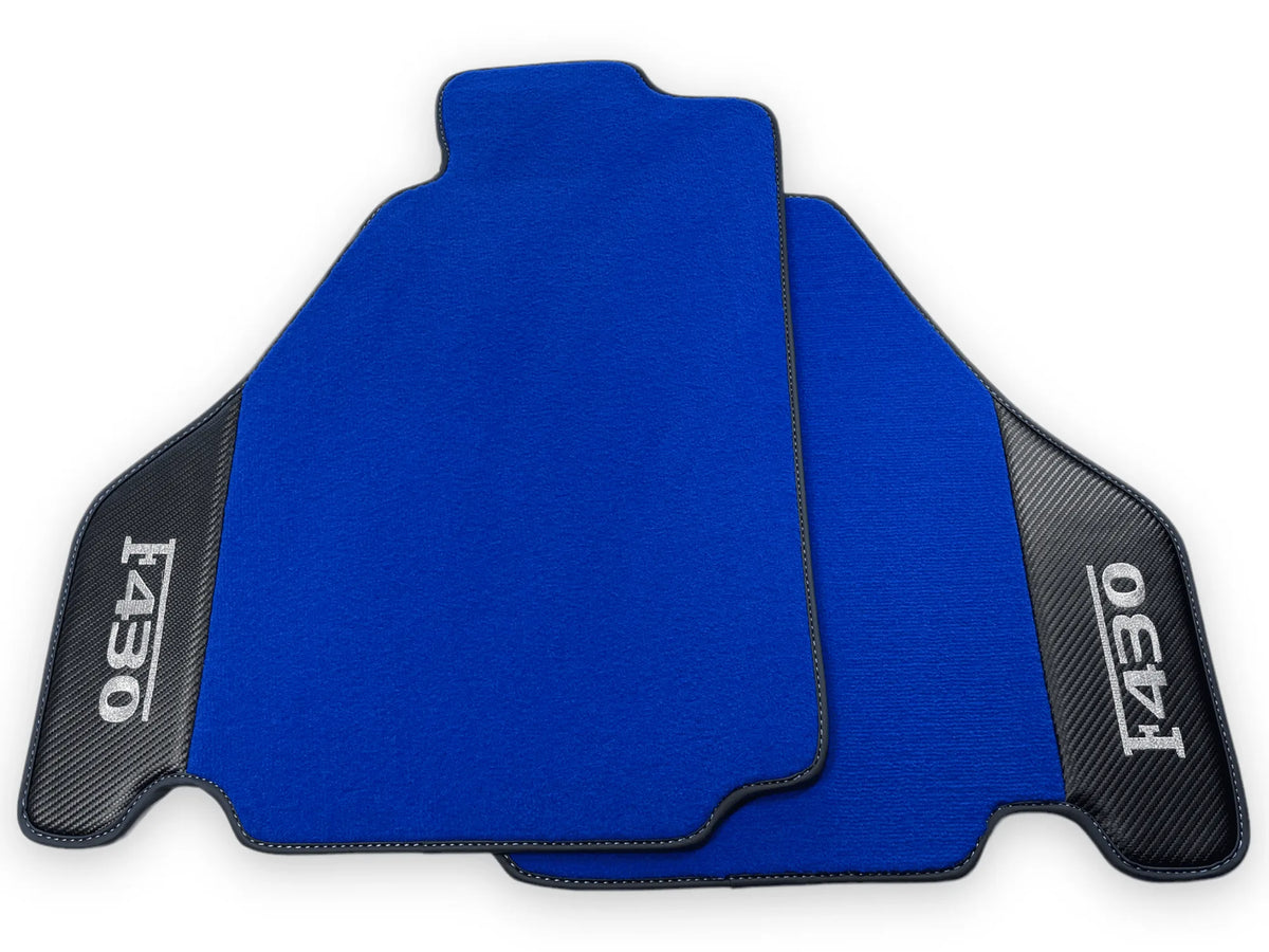 Blå Bilmatter For Ferrari F430 2004-2009 Med Karbonfiber Lær - AutoWin