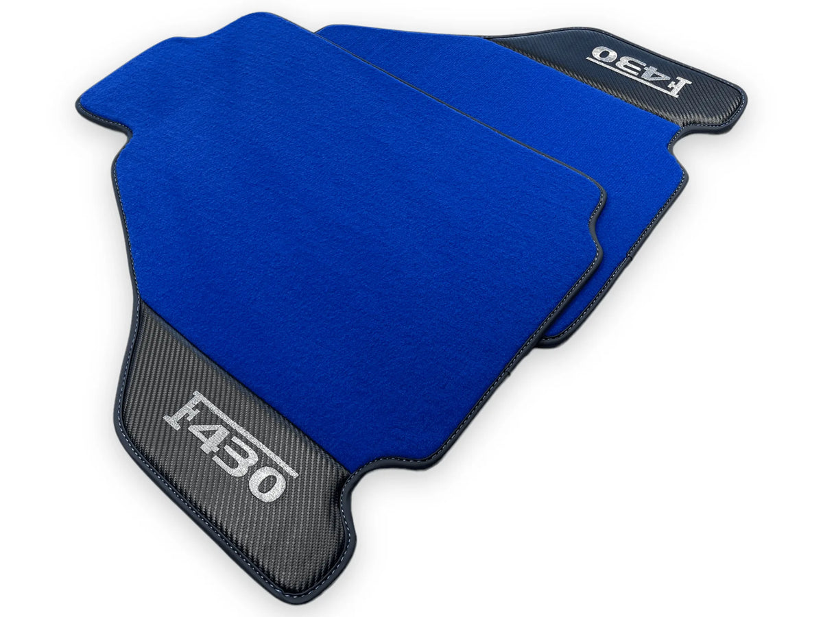 Blå Bilmatter For Ferrari F430 2004-2009 Med Karbonfiber Lær - AutoWin