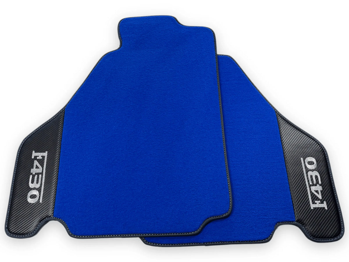 Blå Bilmatter For Ferrari F430 2004-2009 Med Karbonfiber Lær - AutoWin