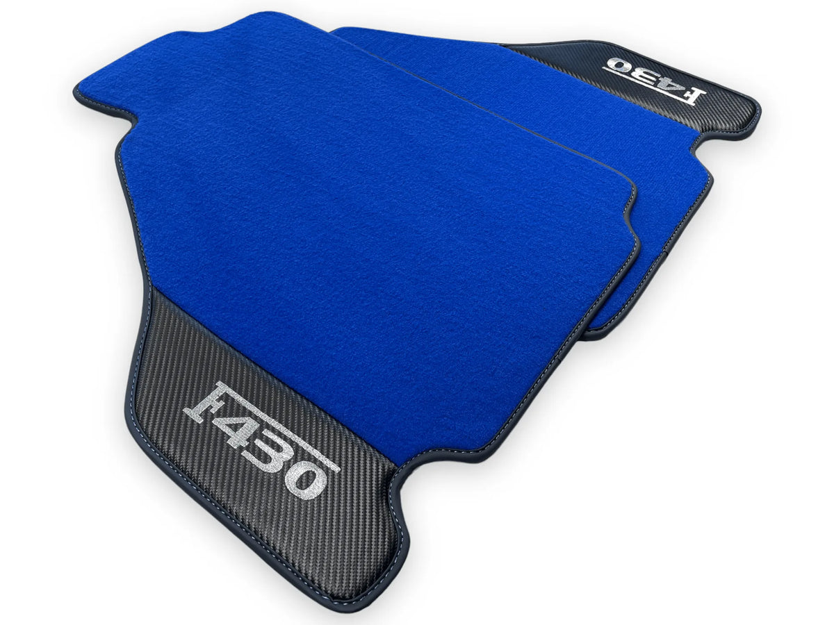 Blå Bilmatter For Ferrari F430 2004-2009 Med Karbonfiber Lær - AutoWin