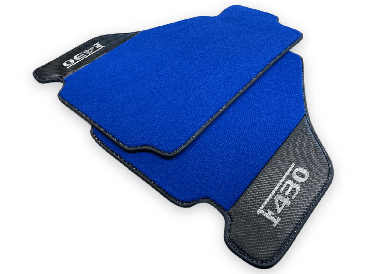 Blå Bilmatter For Ferrari F430 2004-2009 Med Karbonfiber Lær - AutoWin