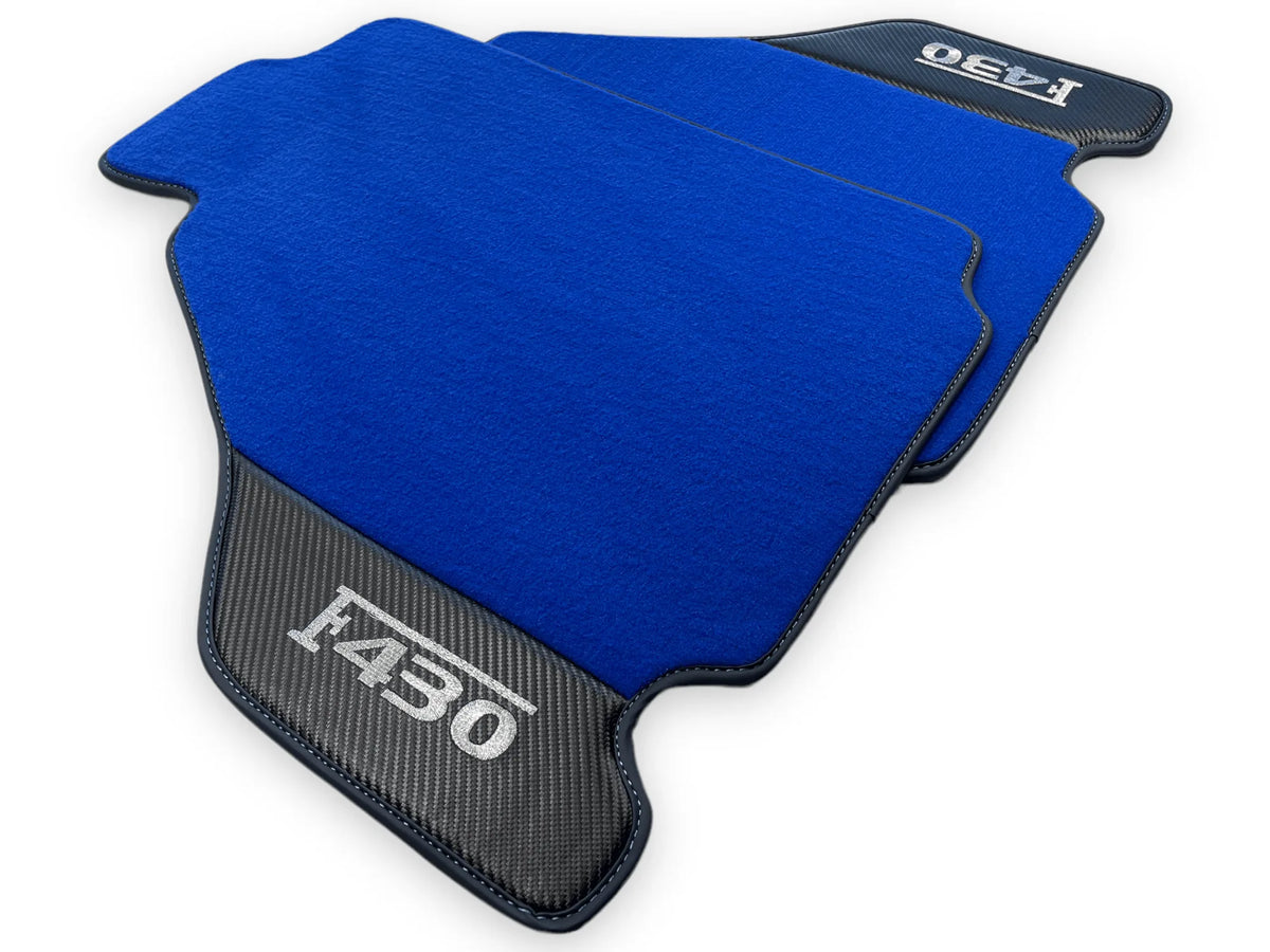 Blå Bilmatter For Ferrari F430 2004-2009 Med Karbonfiber Lær - AutoWin
