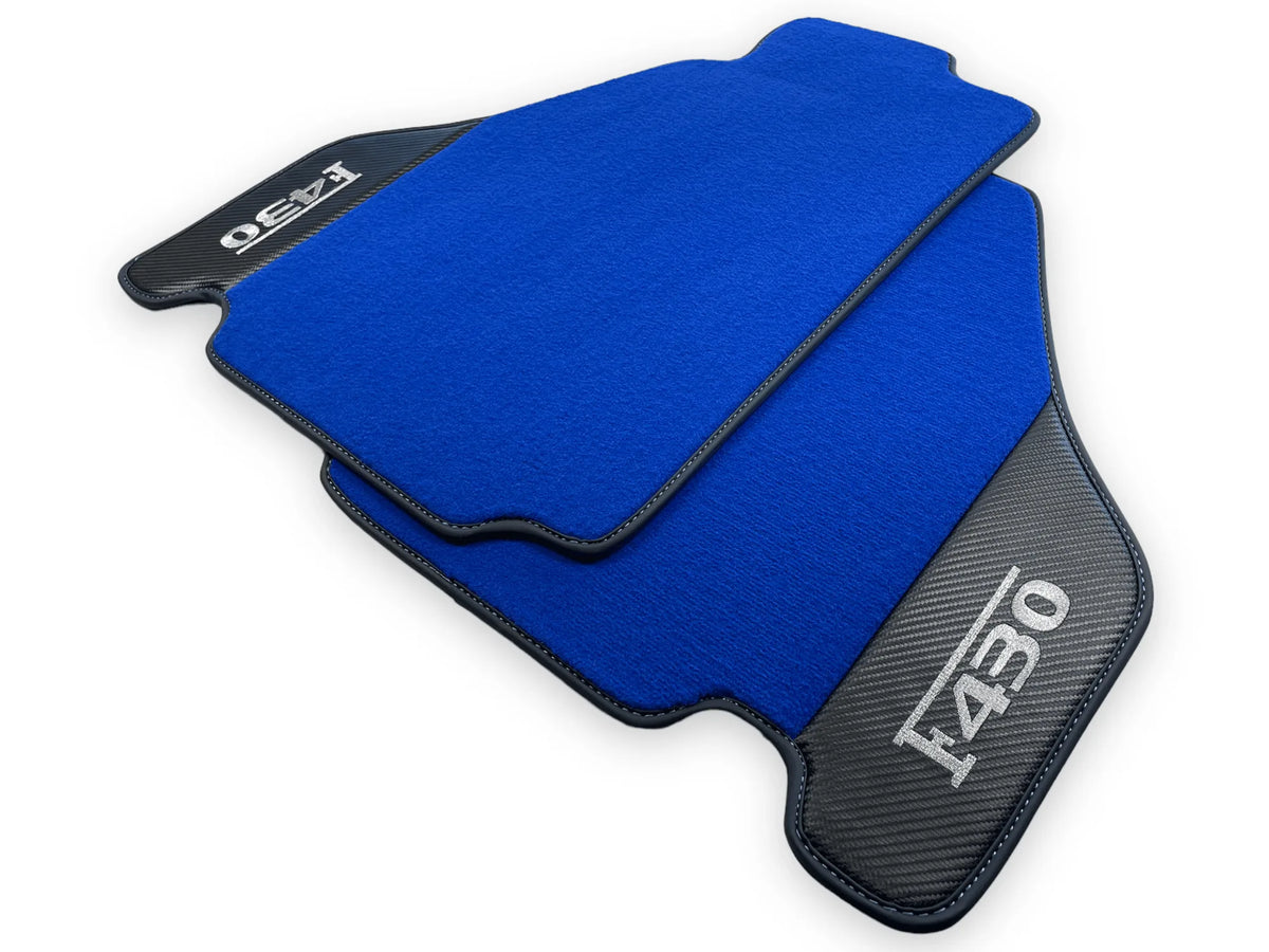 Blå Bilmatter For Ferrari F430 2004-2009 Med Karbonfiber Lær - AutoWin