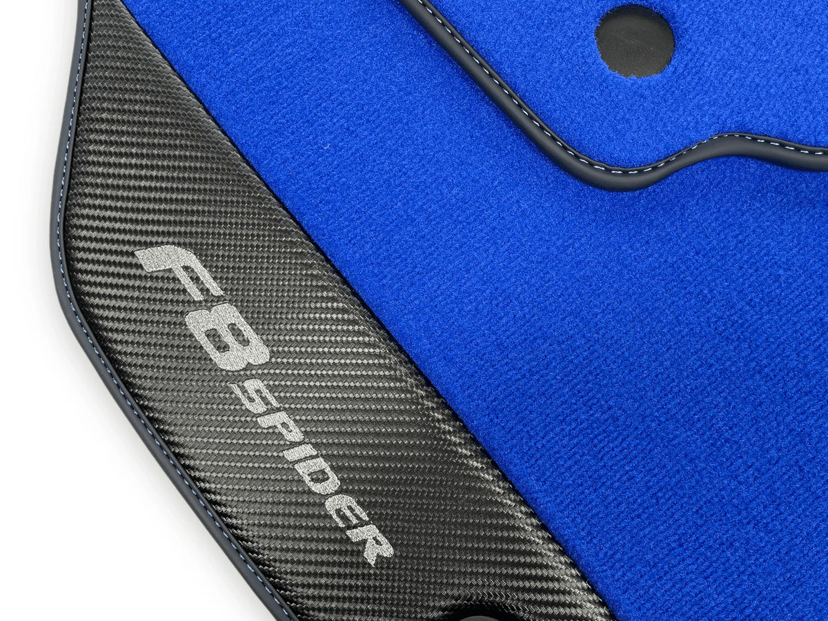 Blue Floor Mats For Ferrari F8 Spider 2019-2022 With Carbon Fiber Leather - AutoWin