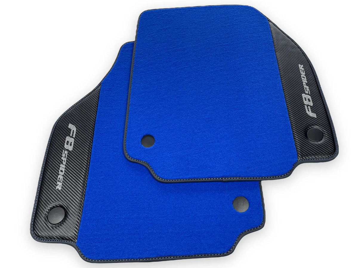 Blue Floor Mats For Ferrari F8 Spider 2019-2022 With Carbon Fiber Leather - AutoWin