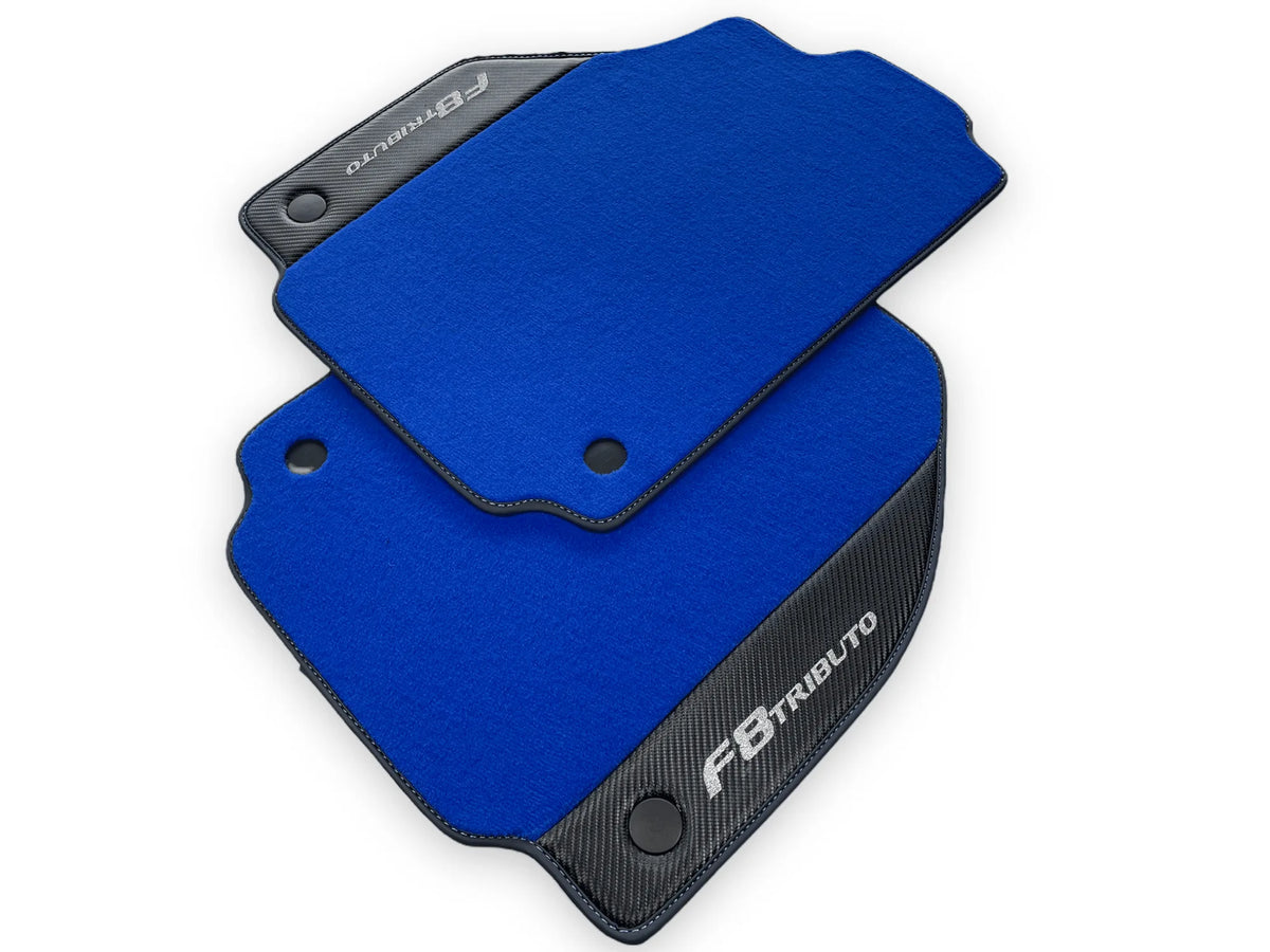 Blue Floor Mats For Ferrari F8 Tributo 2019-2022 With Carbon Leather - AutoWin