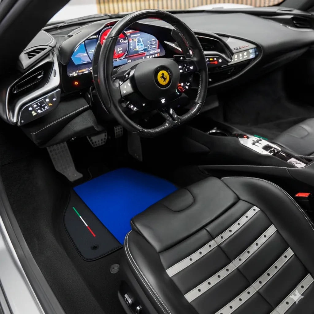 Blue Floor Mats for Ferrari SF90 Stradale (2019-2024) with Leather