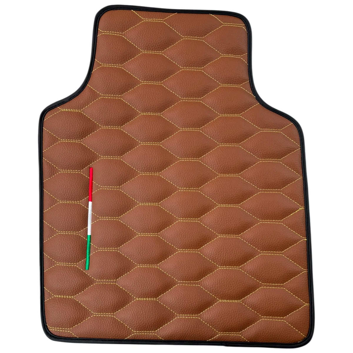 Brown Leather Viper Hex Pattern Floor Mats for Ferrari Purosangue (2023-2027) with Italian Flag