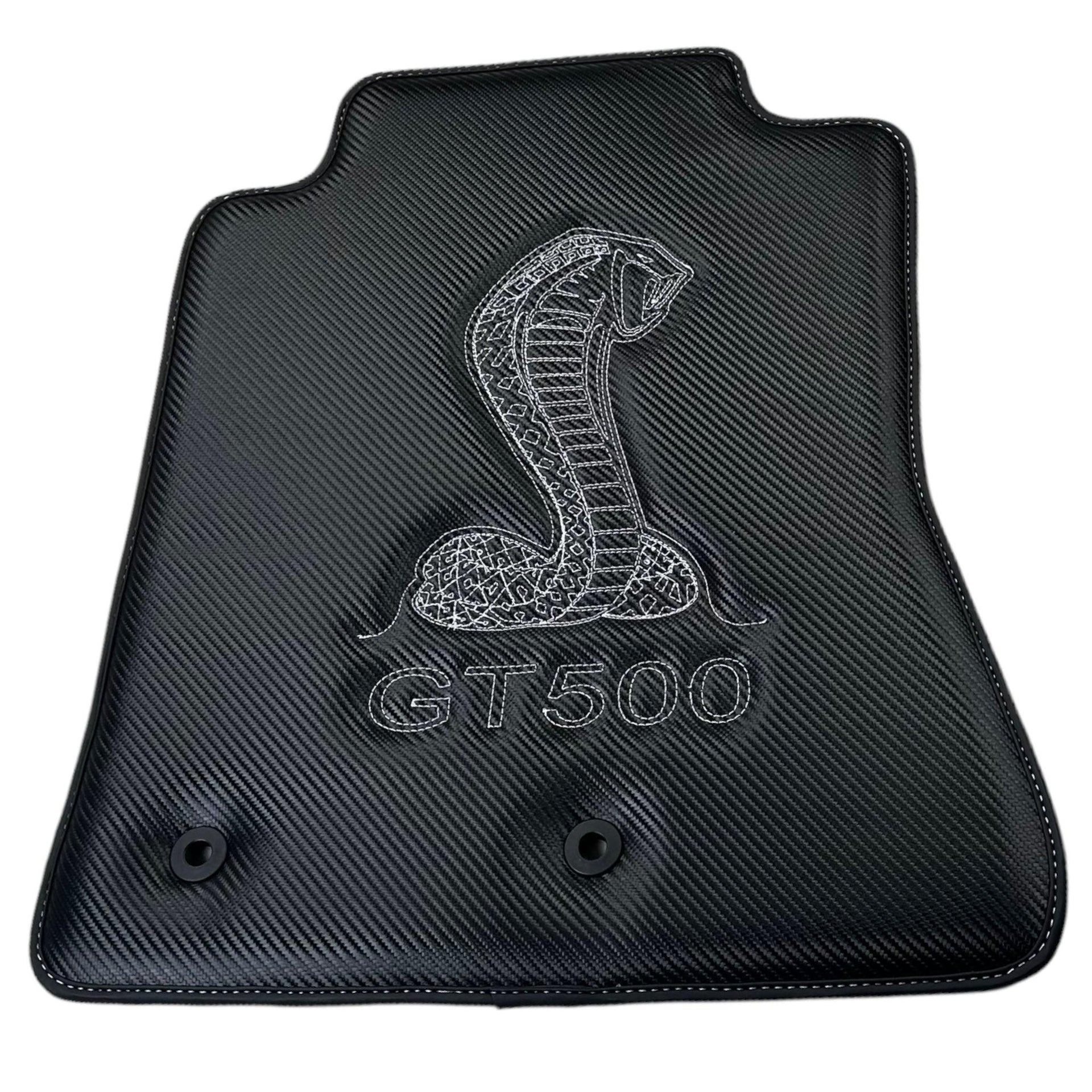 Carbon Fiber Floor Mats for Ford Mustang GT500 Shelby (2015-2021) with Cobra Sewing - AutoWin