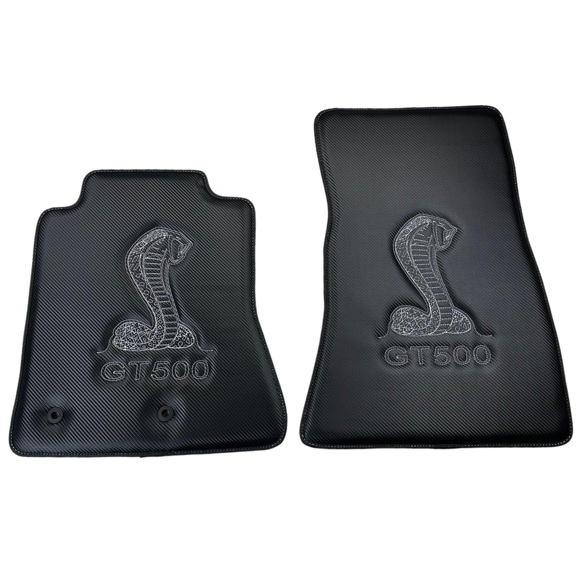 Carbon Fiber Floor Mats for Ford Mustang GT500 Shelby (2015-2021) with Cobra Sewing - AutoWin