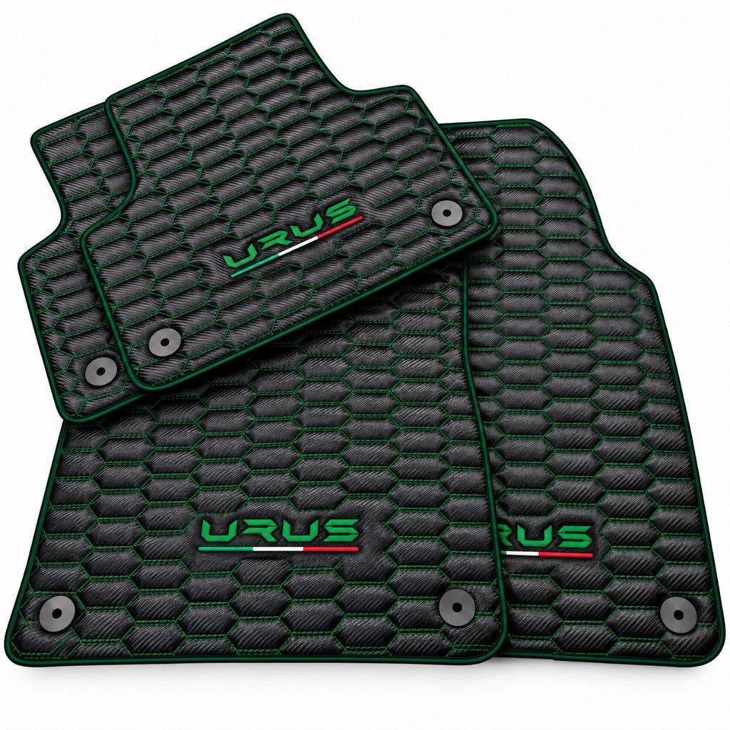 Carbon Fiber Floor Mats for Lamborghini Urus with Green Stitching