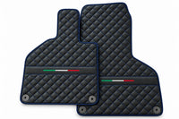 Custom Black Leather Floor Mats for Lamborghini Huracan Perfomante | Green Stitching Dark Blue trim