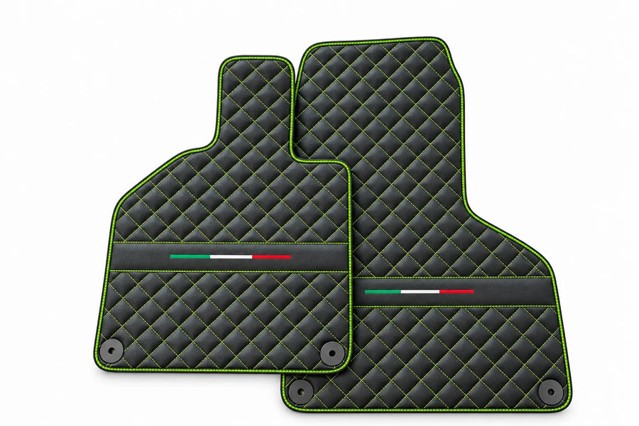 Custom Black Leather Floor Mats for Lamborghini Huracan Perfomante | Green Stitching Green trim