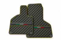 Custom Black Leather Floor Mats for Lamborghini Huracan Perfomante | Green Stitching Yellow trim