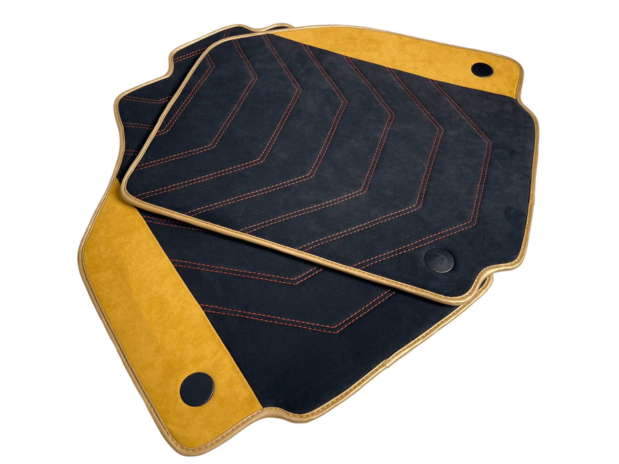 Customizable Black Floor Mats For Ferrari F8 Spider 2019-2022 With Tan Alcantara Leather - AutoWin