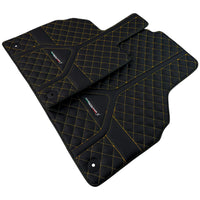 Customizable Black Leather Floor Mats for Lamborghini Aventador S | Yellow Stitching