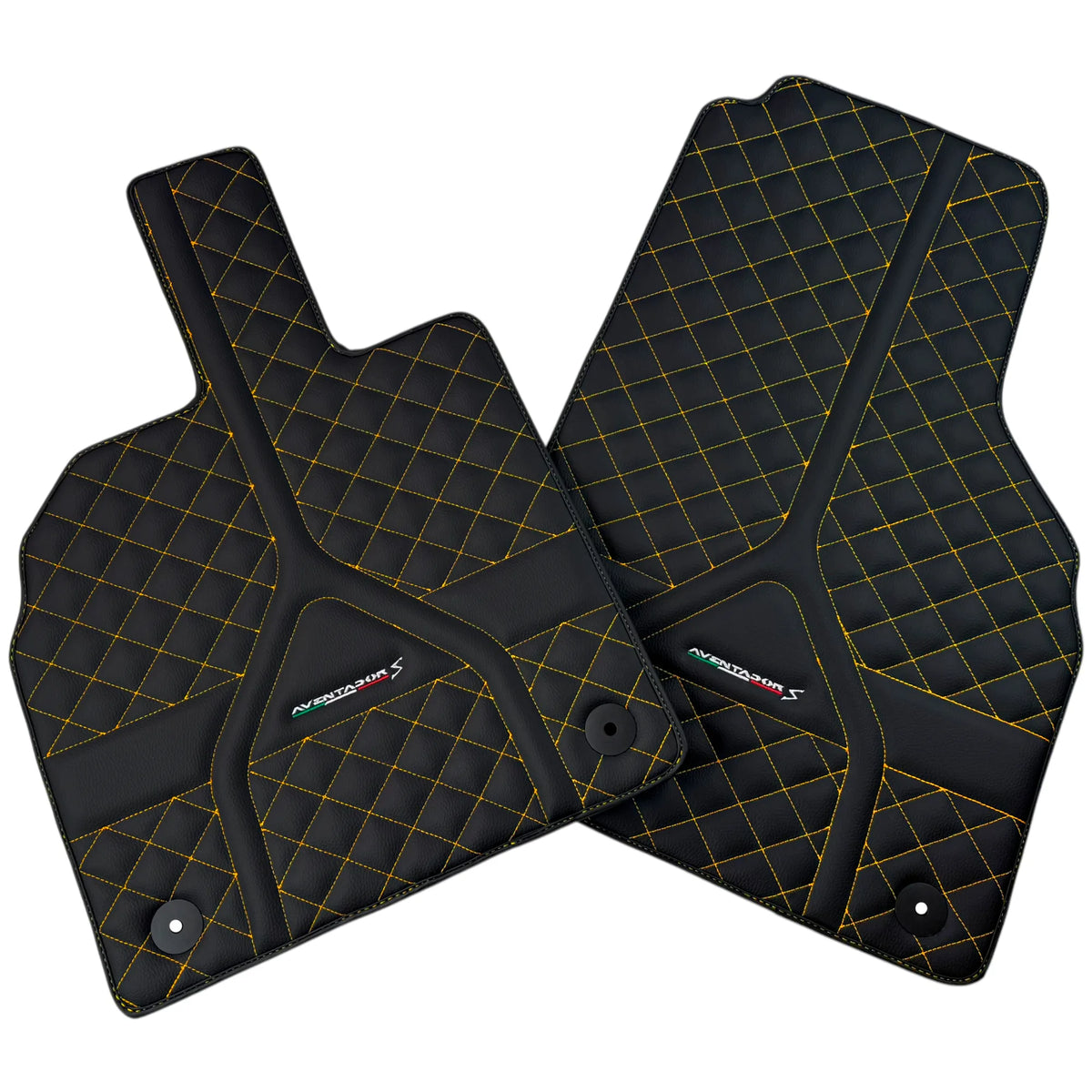 Customizable Black Leather Floor Mats for Lamborghini Aventador S | Yellow Stitching