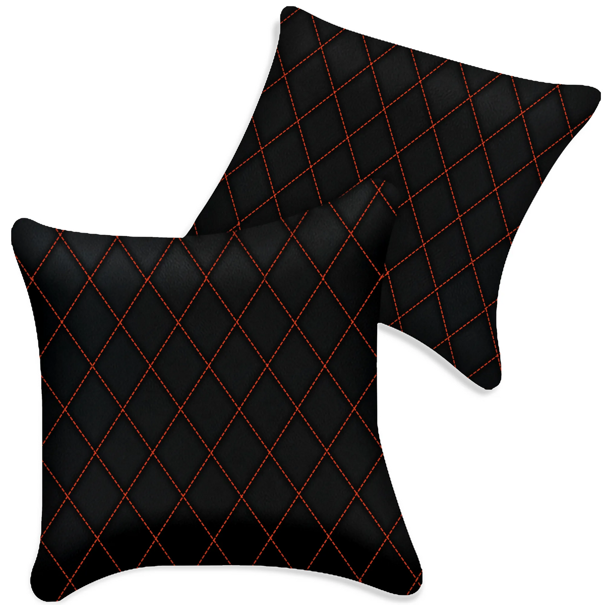 Customizable Black Leather Pillows Set of 2 for All Vehicles | Single Diamond Pattern