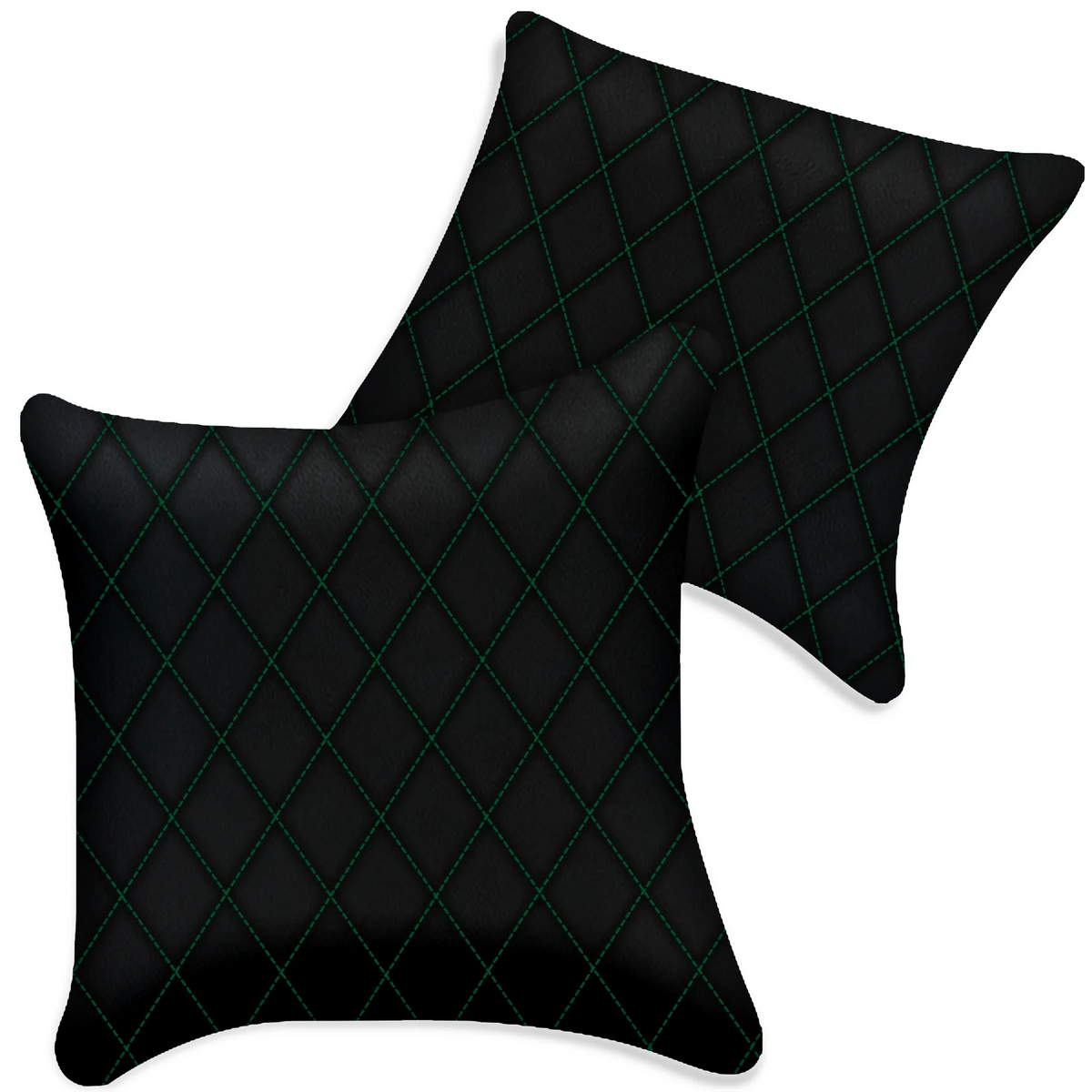 Customizable Black Leather Pillows Set of 2 for All Vehicles | Single Diamond Pattern