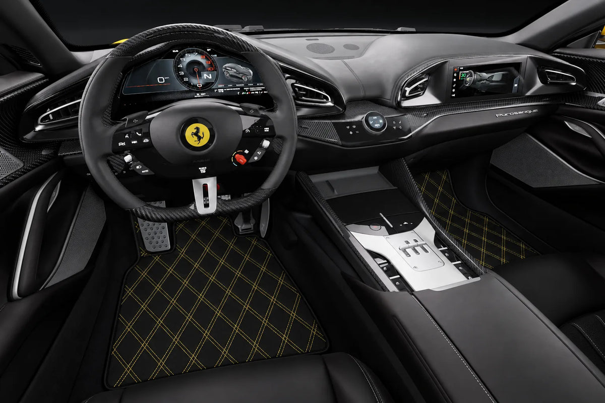Customizable Double Diamond Pattern Floor Mats for Ferrari Purosangue (2023-2027) inside the vehicle