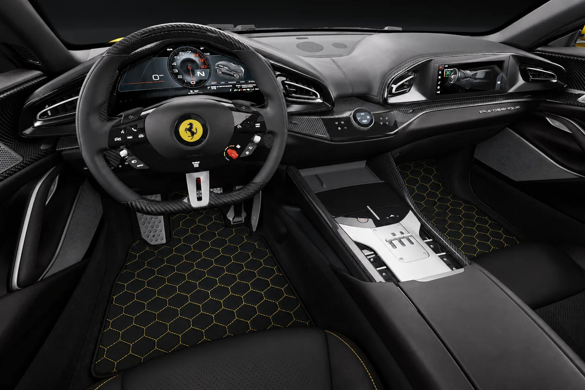 Customizable Hex Pattern Floor Mats for Ferrari Purosangue (2023-2027) inside the vehicle