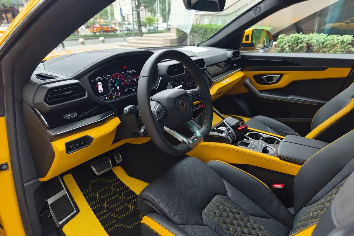 Customizable Leather Floor Mats with AH01 Pattern for Lamborghini Urus (2018-2027) inside the vehicle