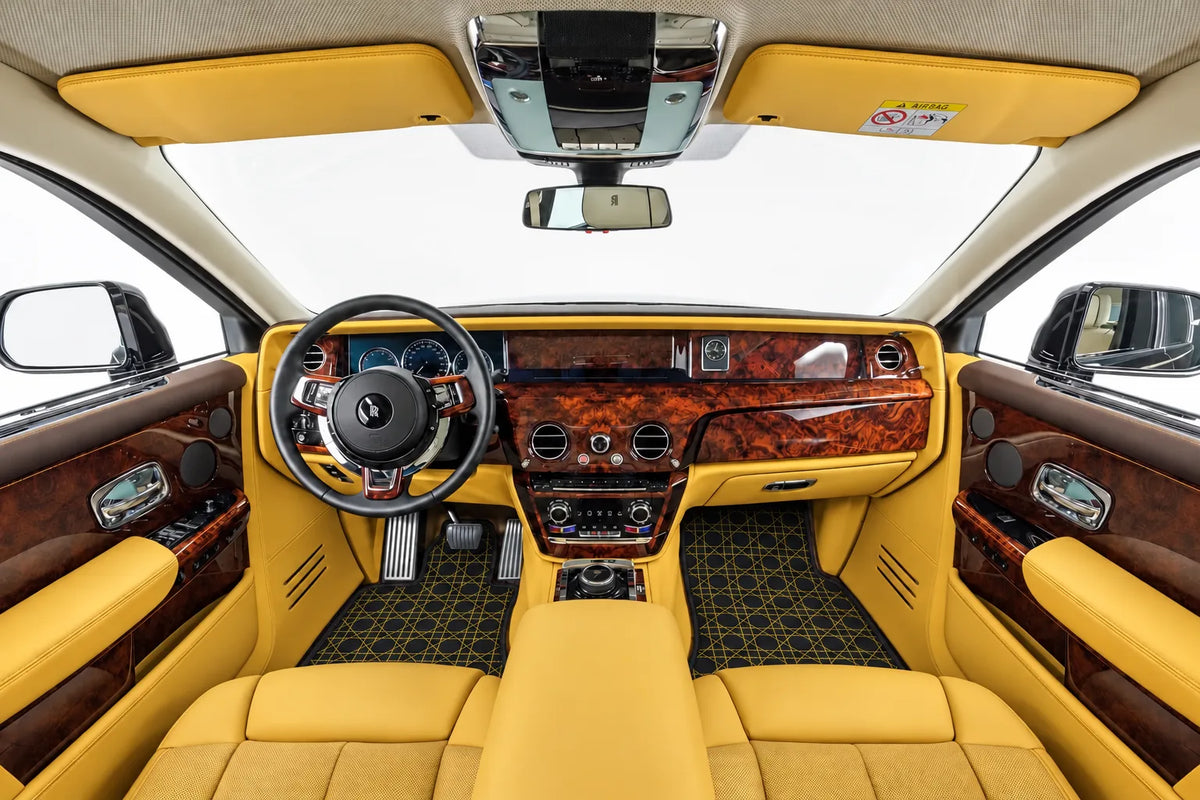 Customizable Leather Floor Mats with AW05 Pattern for Rolls Royce Phantom VIII (2017-2024) inside the vehicle