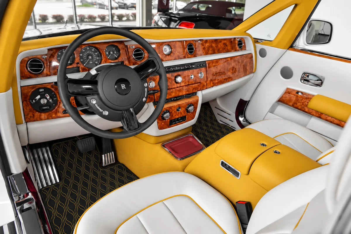 Customizable Leather Floor Mats with AW10 Pattern for Rolls Royce Phantom Drophead Coupe (2007-2016) inside the vehicle