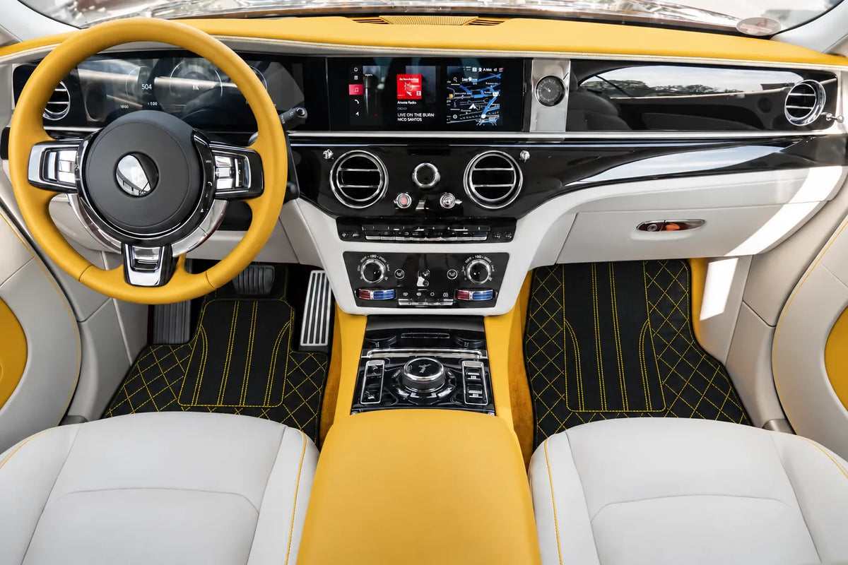 Customizable Leather Floor Mats with AW16 Pattern for Rolls Royce Spectre (2023-2024) inside the vehicle