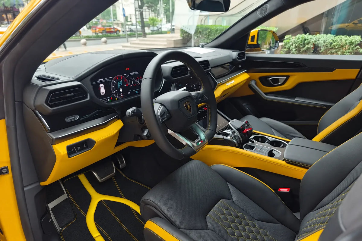 Customizable Leather Floor Mats with AW21 Pattern for Lamborghini Urus (2018-2027) inside the vehicle