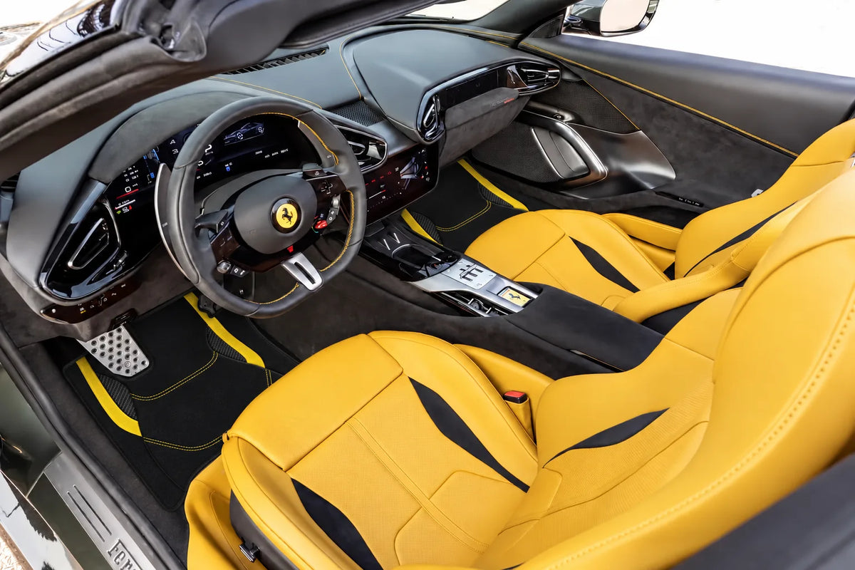 Customizable Leather Floor Mats with AW23 Pattern for Ferrari 12 Cilindri (2024-2026) inside the vehicle