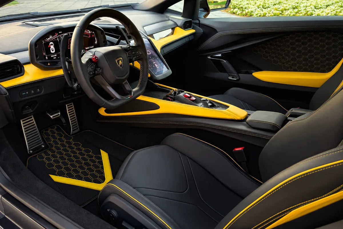 Customizable Leather Floor Mats with AW26 Pattern for Lamborghini Revuelto (2024-2027) inside the vehicle