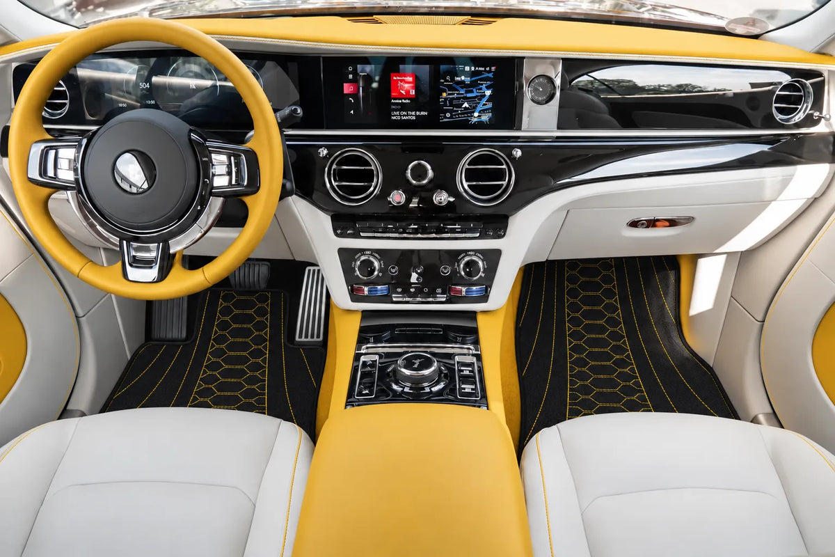 Customizable Leather Floor Mats with AW36 Pattern for Rolls Royce Spectre (2023-2024) inside the vehicle