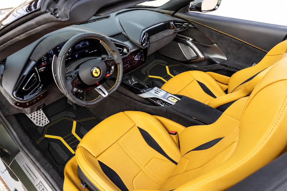 Customizable Leather Floor Mats with AW47 Pattern for Ferrari 12 Cilindri (2024-2026) inside the vehicle