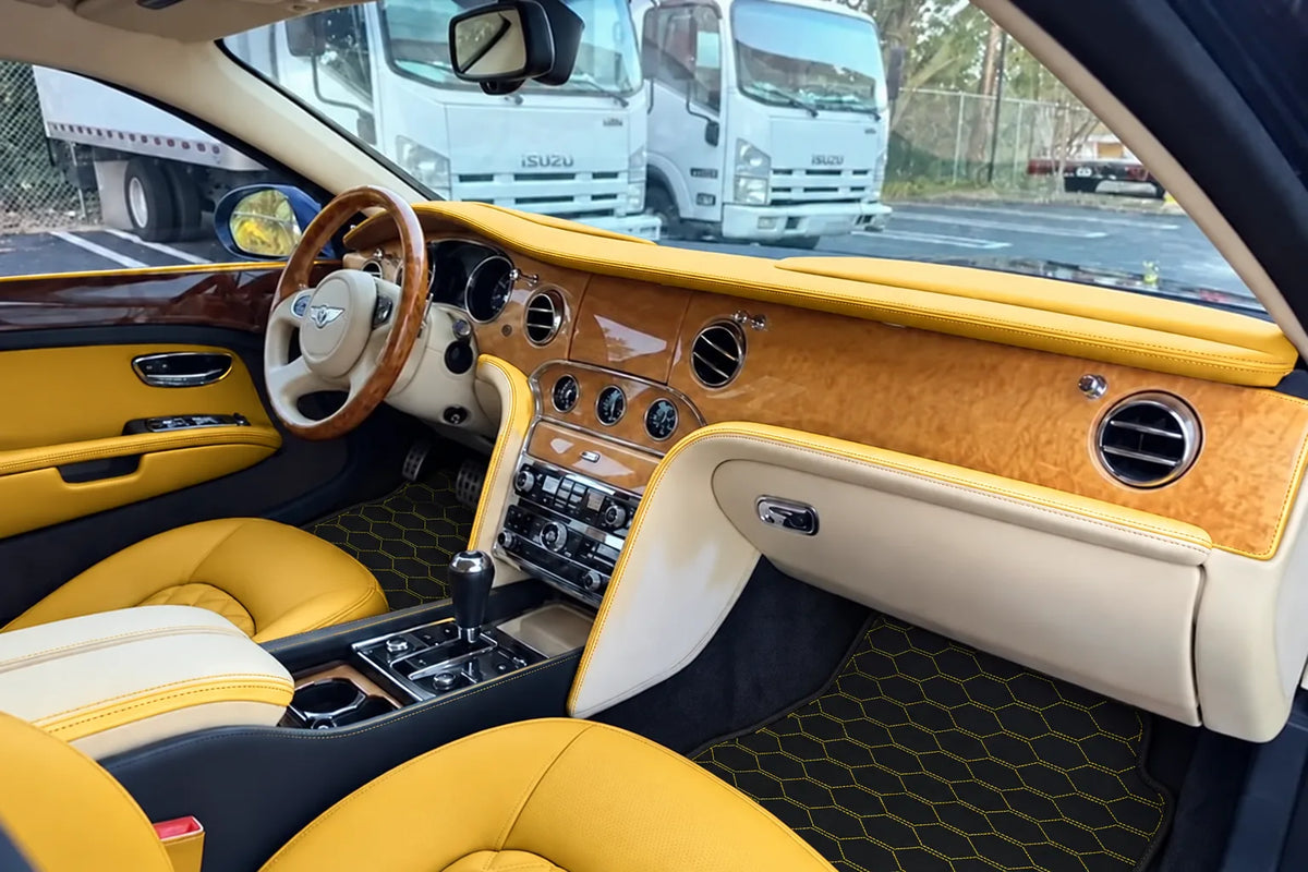 Customizable Leather Floor Mats with Divario Pattern for Bentley Mulsanne (2010-2020) inside the vehicle