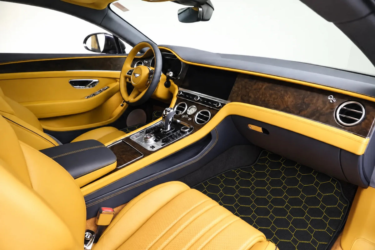 Customizable Leather Floor Mats with Hexagon Hex Pattern for Bentley Continental GT (2018–2023) inside the vehicle