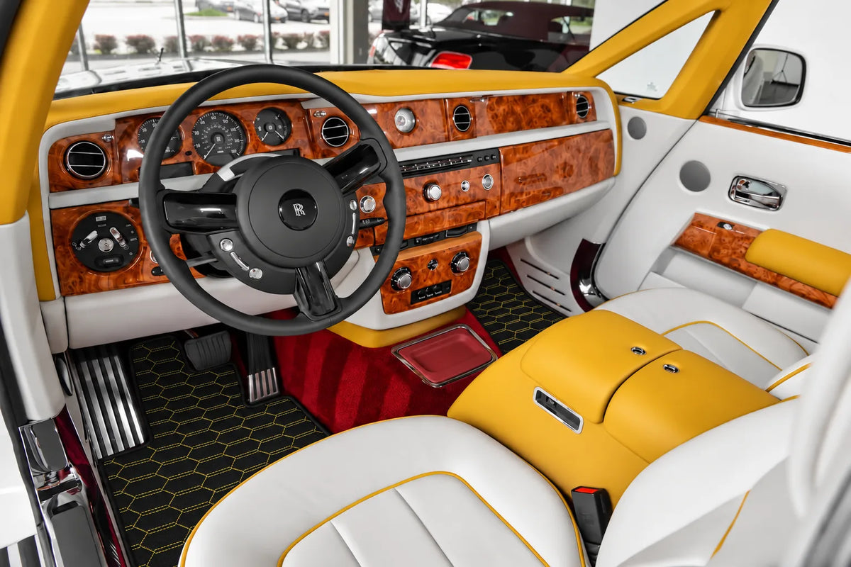 Customizable Leather Floor Mats with Interlaced Hex Pattern for Rolls Royce Phantom Drophead Coupe (2007-2016) inside the vehicle