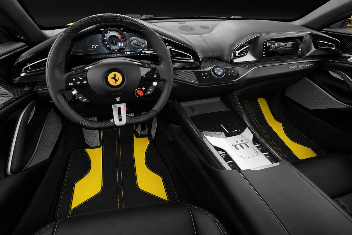 Customizable Leather Floor Mats with Pattern ER56 V2 Edition for Ferrari Purosangue (2023-2027) inside the vehicle