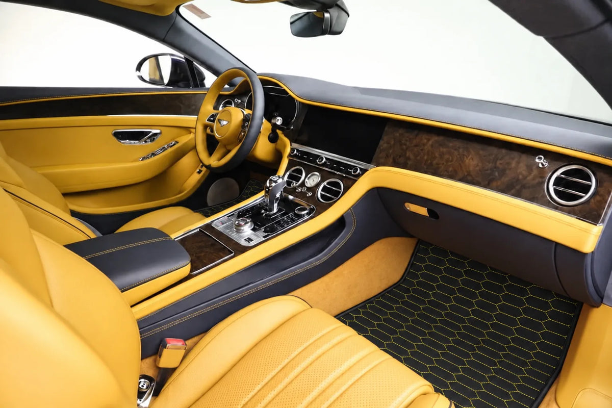 Customizable Leather Floor Mats with Raptor Hex Pattern for Bentley Continental GT (2018–2023) inside the vehicle