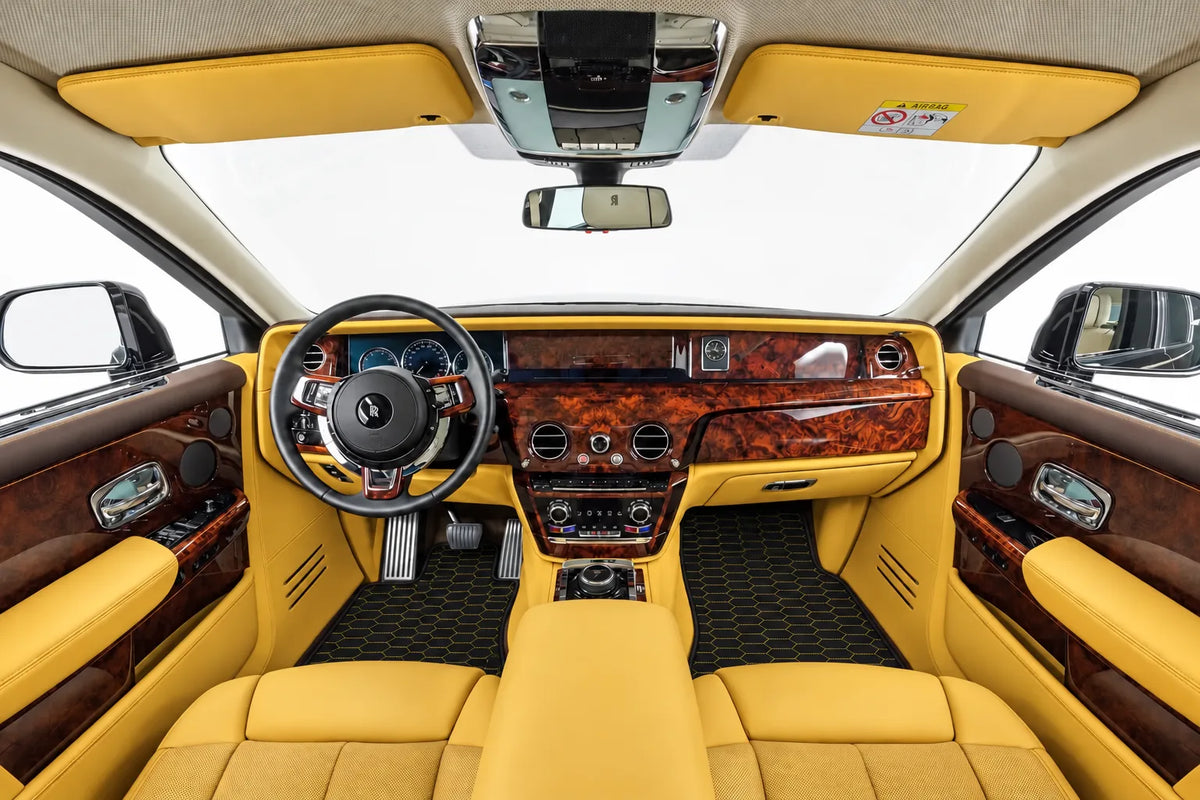 Customizable Leather Floor Mats with Raptor Hex Pattern for Rolls Royce Phantom VIII (2017-2024) inside the vehicle