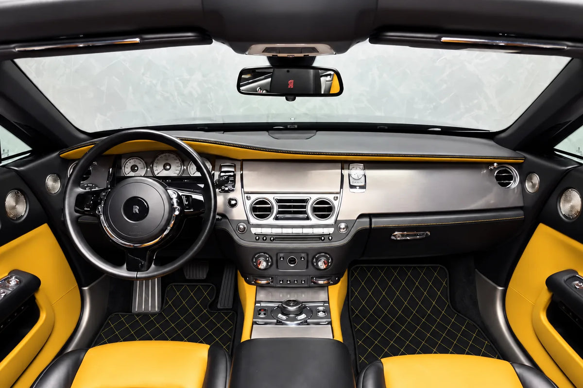 Customizable Leather Floor Mats with Single Diamond Pattern for Rolls Royce Dawn (2016-2023) inside the vehicle