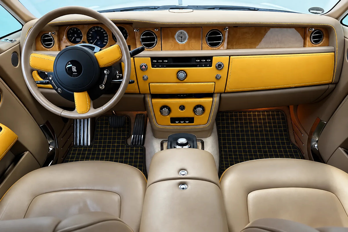 Customizable Leather Floor Mats with Square Pattern for Rolls Royce Phantom Sedan (2003-2016) inside the vehicle
